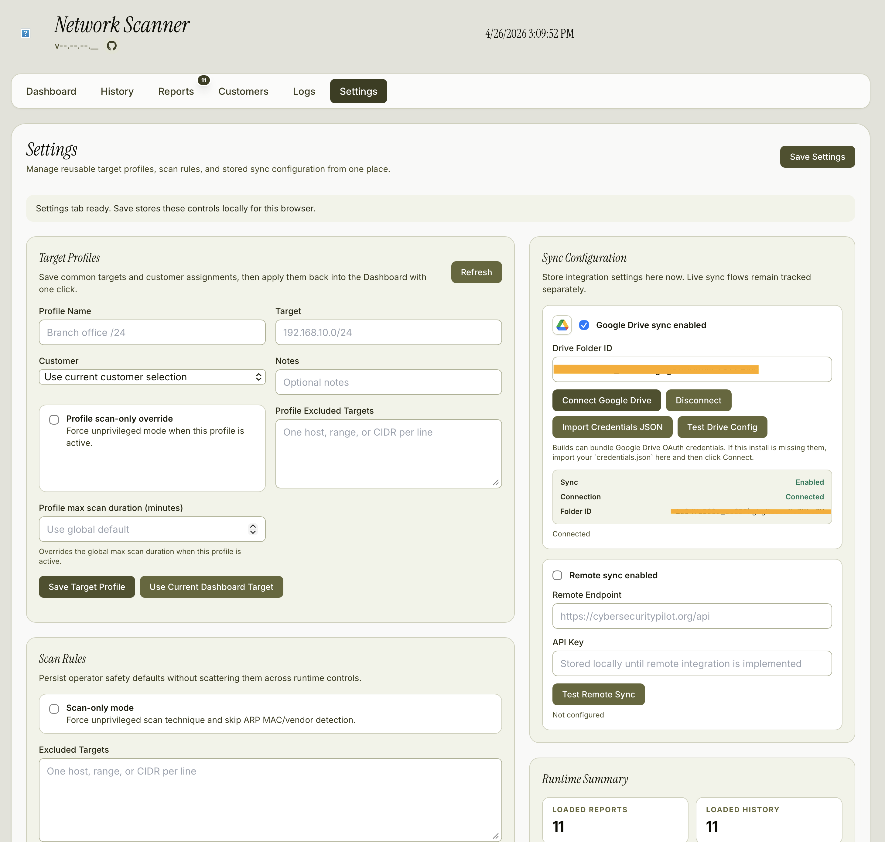 NMapUI scan settings screenshot